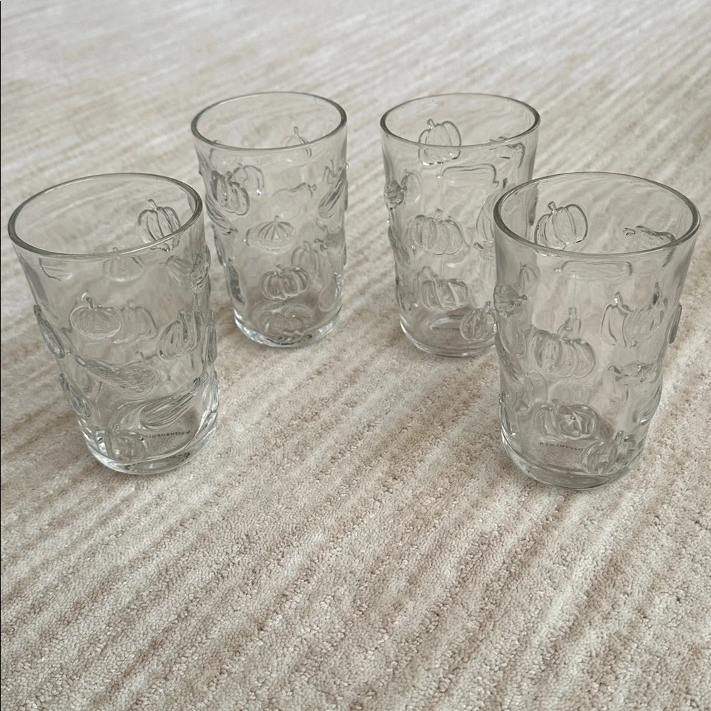 Like New Set of 4 Anthropologie AnthroHome Hayride Fall Pumpkin Gourd Glasses
